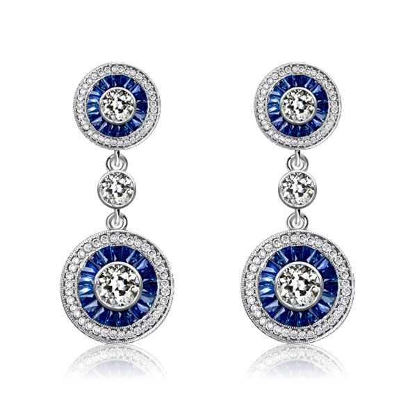 

Italo Blue Sapphire Earrings Vintage Halo Drop Earrings, White