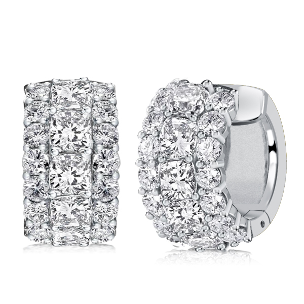 

Italo Cushion Cut Triple Row Hoop Earrings In Sterling Silver, White