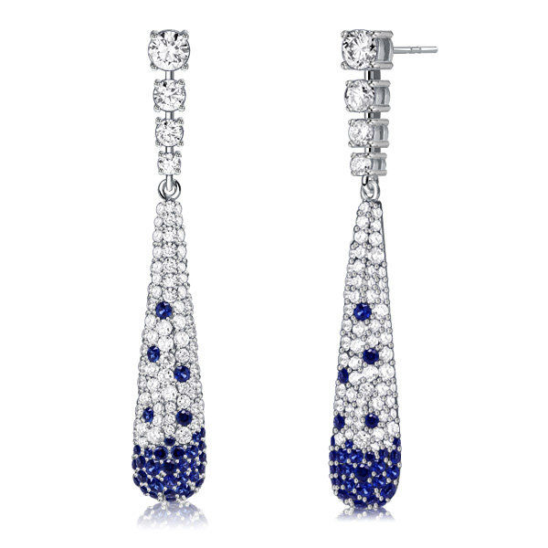 

Italo Pave Setting Blue Sapphire Drop Earrings Paddle Earrings, White