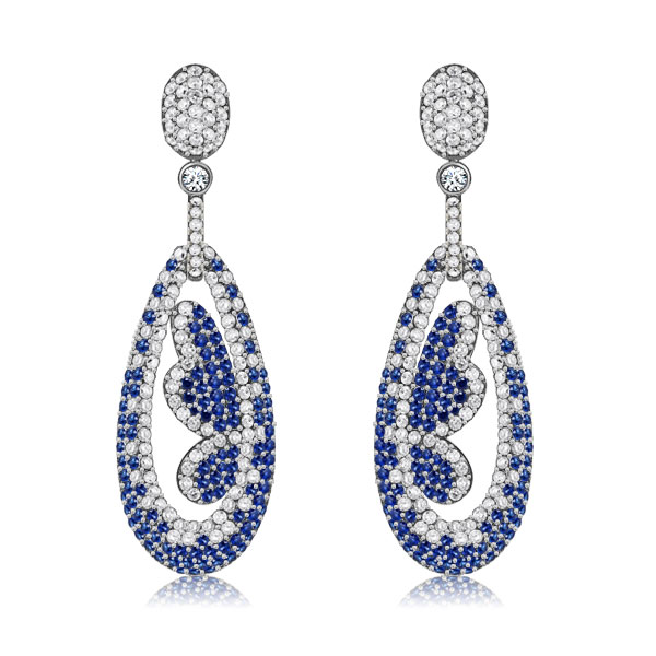 

Dancing Butterfly Pave Setting Blue Drop Earrings In 925 Silver, White