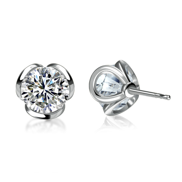 

Italo White Sapphire Floral Stud Earrings For Women