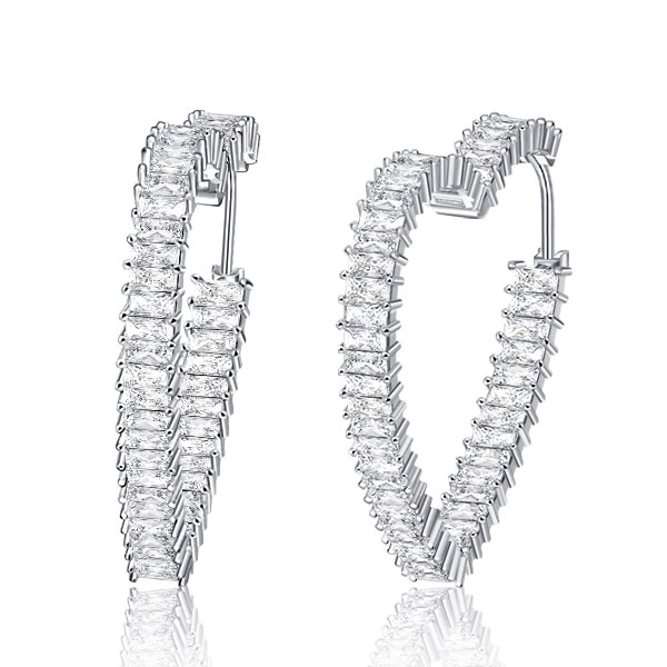 

Italo Created White Sapphire Earrings Heart Shaped Silver Hoop Earrings For Women