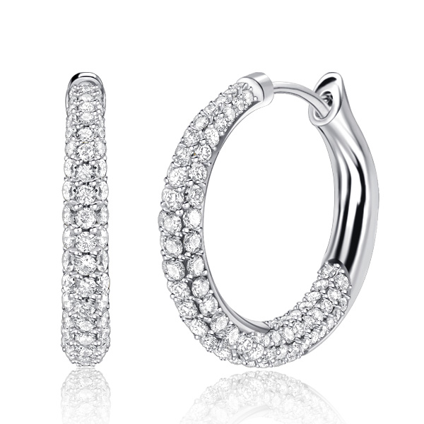 

Italo Pave Setting Chunky Hoop Earrings In 925 Silver, White