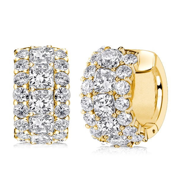 

Italo Golden Triple Row Cushion Cut Hoop Earrings For Women, White