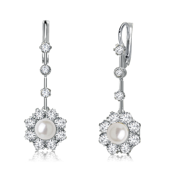 

Italo Halo Pearl Drop Earrings In Sterling Silver Vintage, White