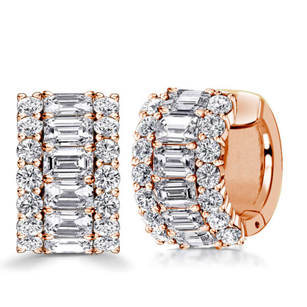 

Italo Rose Gold Triple Row Emerald Cut Hoop Earrings For Women, White