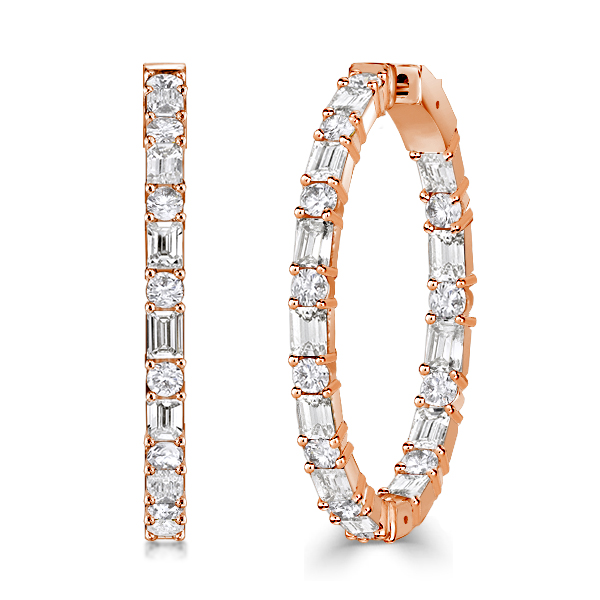 

Italo Rose Gold Baguette Cut Hoop Earrings For Women, White