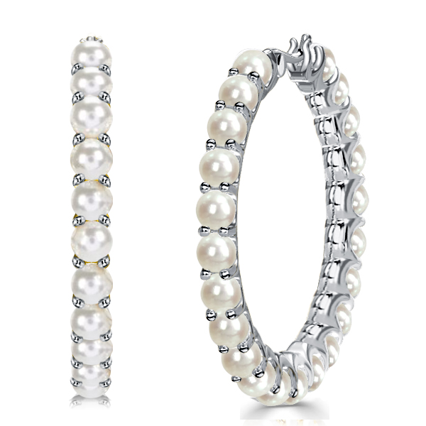 

Italo Pearl Hoop Earrings In Sterling Silver, White