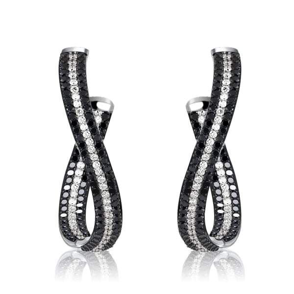 Italo Pave Set Black Sapphire Twist Hoops Twisted Hoop Earrings