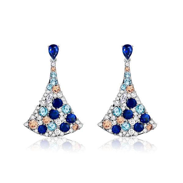 

Blue Sapphire Fan Earrings In 925 Silver Aquamarine Earrings, White