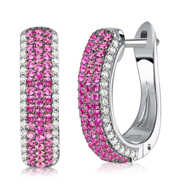 

Italo Two Tone Pave Setting Ruby Hoop Earrings In 925 Silver, White