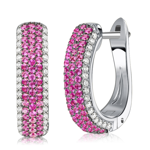

Italo Two Tone Micro Pave Ruby Hoop Earrings In 925 Silver, White