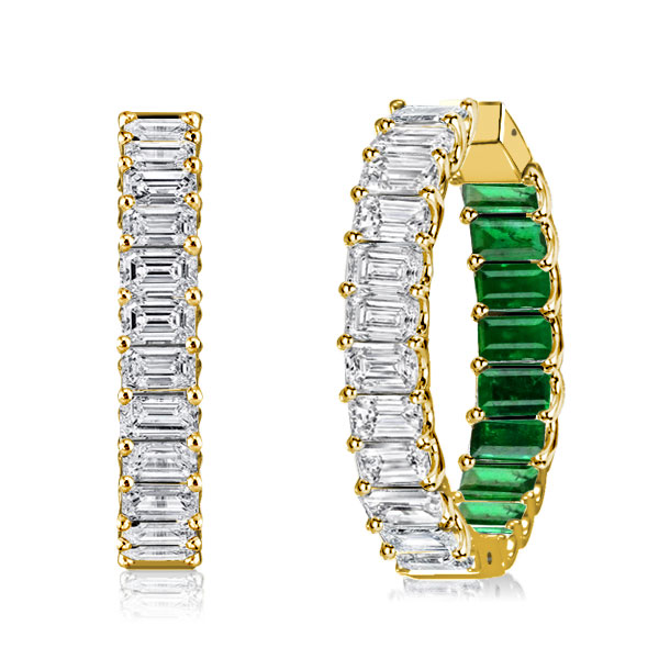 

Italo Inside-Out Emerald Cut Emerald Hoop Earrings For Women, White