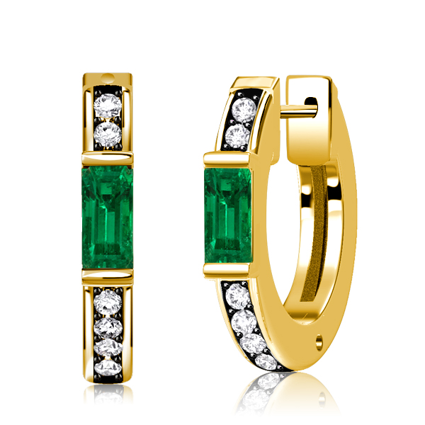 

Italo Two Tone Baguette Emerald Green Hoop Earrings, White