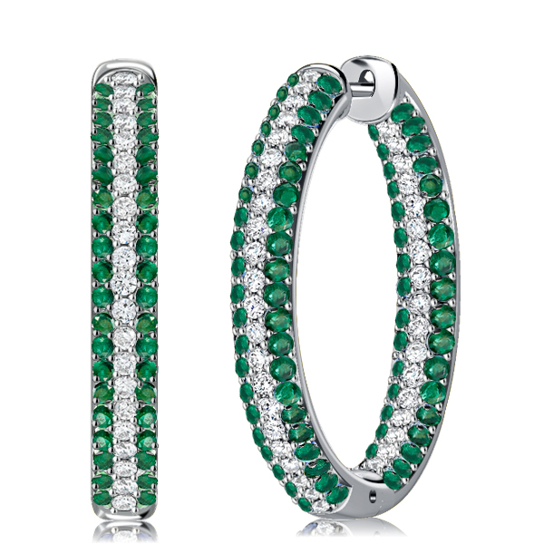 

Italo Pave Emerald Green Oval-Shaped Silver Hoop Earrings, White