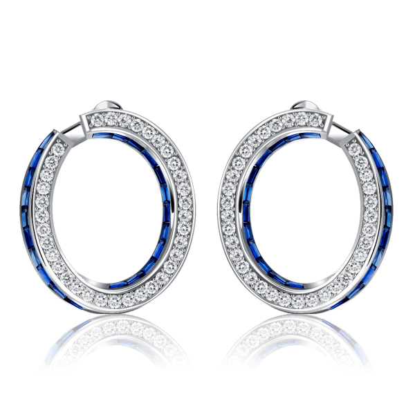 

Italo Vintage Emerald Cut Blue & White Sapphire Hoop Earrings