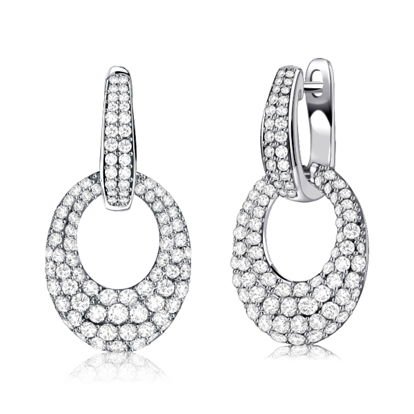 

Italo Micro Pave Silver Hoop Earrings Unique Day Night Earrings, White