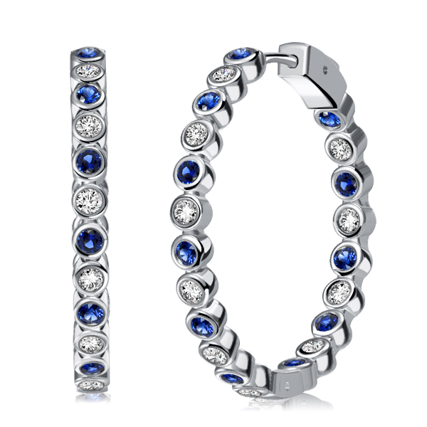 

Italo Bezel Set White & Blue Sapphire Silver Hoop Earrings