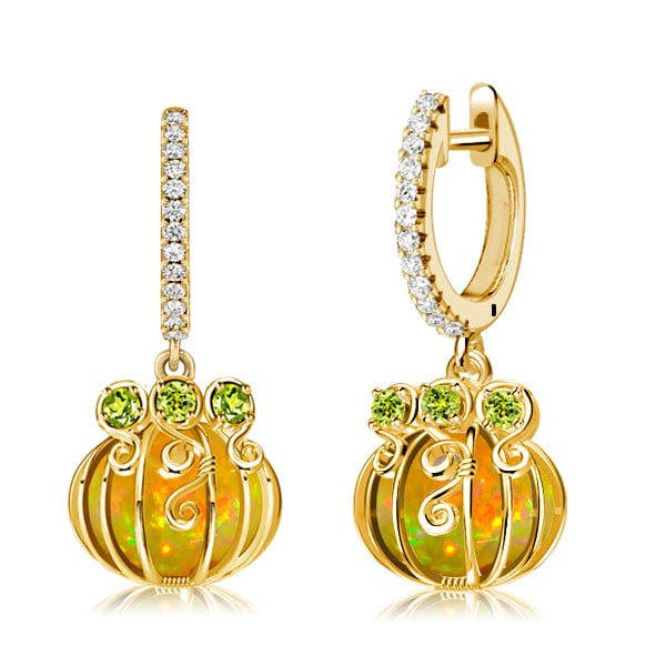 

Italo Halloween Pumpkin Silver Hoop Earrings Opal Jewelry, White