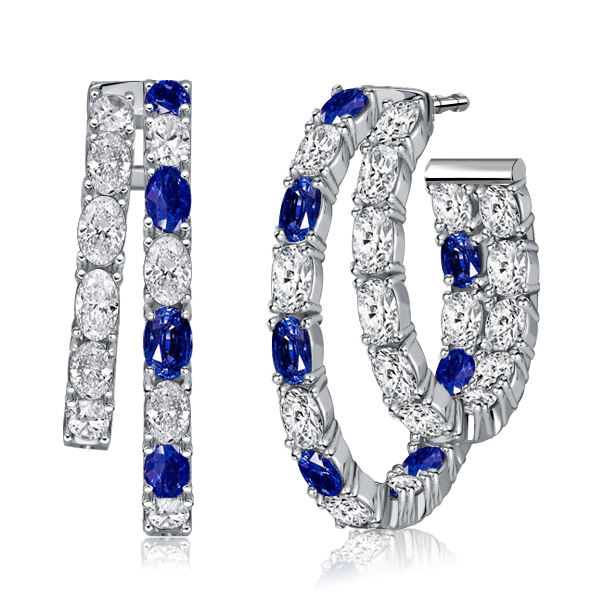 

Italo Blue & White Oval Cut Double Hoops Silver Hoop Earrings