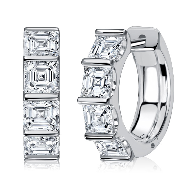 

Italo Bar Setting Asscher Cut Silver Hoop Earrings, White