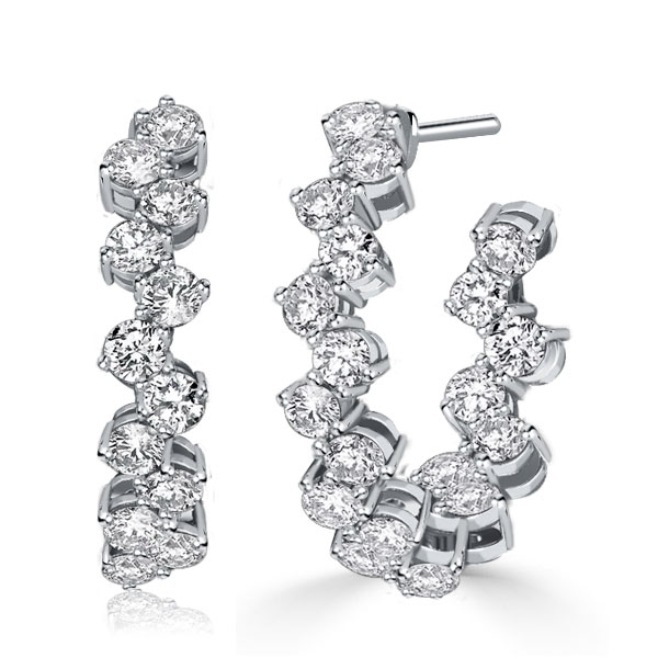 

Italo Classic Round Cut Silver Hoop Earrings For Women, White