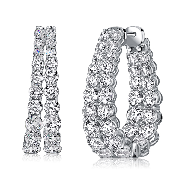 

Italo Round Cut Double Hoop Silver Hoop Earrings, White