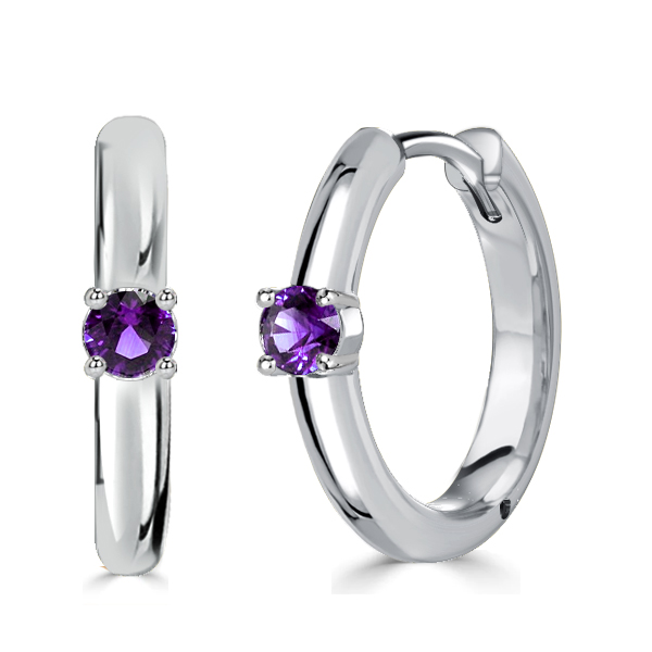 

Italo Amethyst Single Stone Silver Hoop Earrings For Women, White
