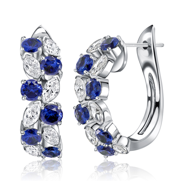 

Italo Cluster Marquise Cut Blue Sapphire Silver Hoop Earrings, White