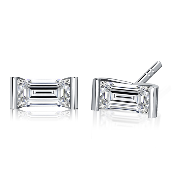 

Italo Bar Setting Baguette Cut Stud Earrings For Women, White