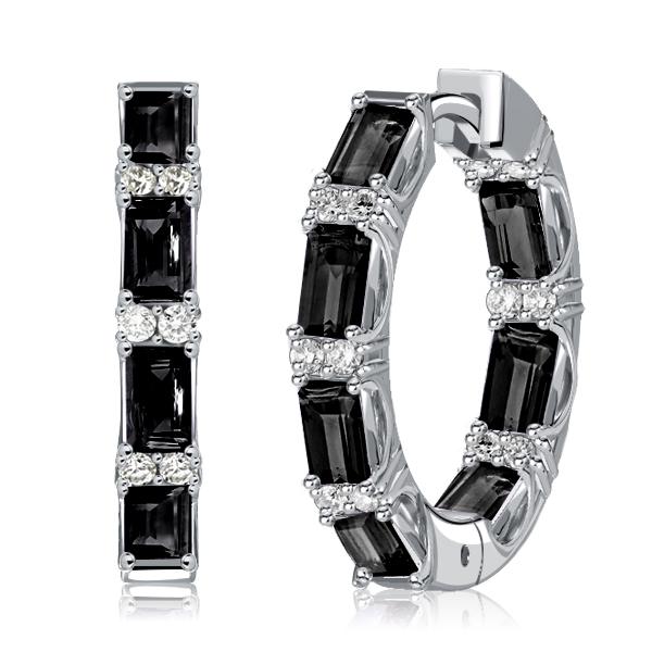 

Italo Baguette Cut Black Sterling Silver Hoop Earrings, White