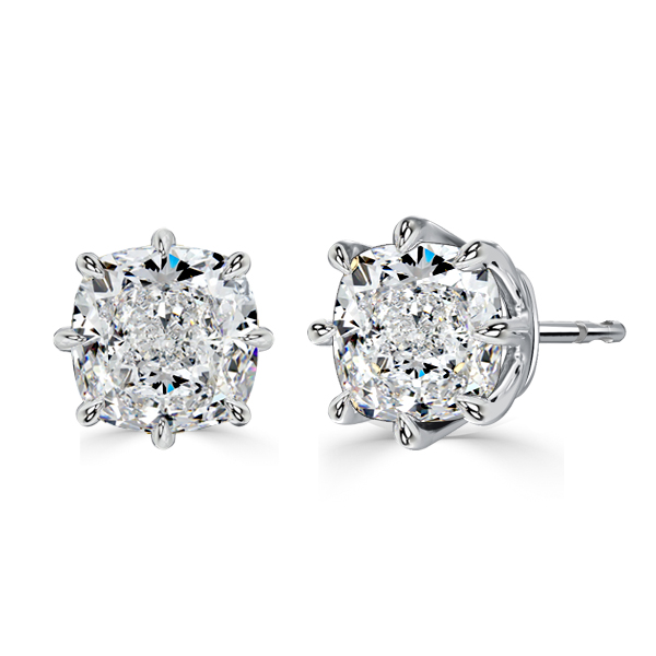 

Italo 8 Prong Single Stone Cushion Cut Stud Earrings, White