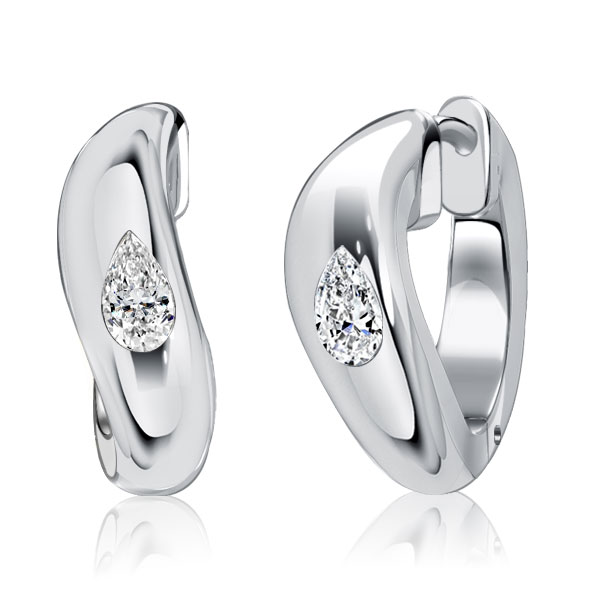 

Italo Flush Setting Pear Cut Sterling Silver Hoop Earrings, White
