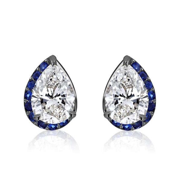 

Italo Two Tone Unique Half-halo Pear Cut Stud Earrings For Women, White