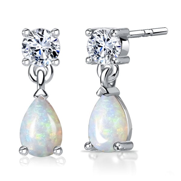 

Italo Round & Pear Cut White Sapphire Opal Drop Earrings Opal Jewelry