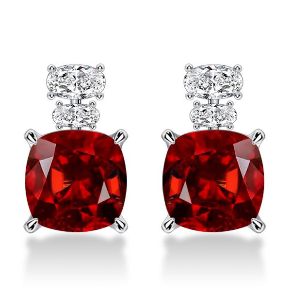 

Italo Hidden Halo Garnet Cushion Cut Drop Earrings For Women, White