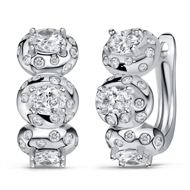 

Italo Waterfall White Sapphire Oval Cut Hoop Earrings For Women