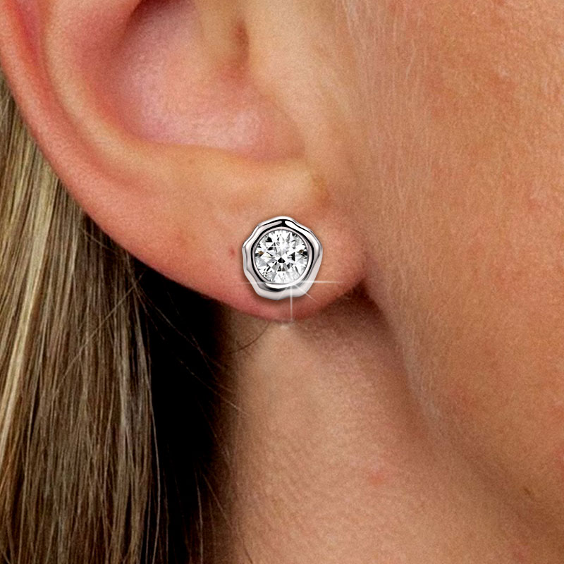 Italo Irregular Shape Bezel Setting Round Cut Stud Earrings For Women