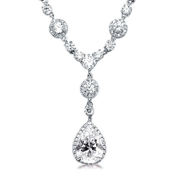

Fashion Halo Pear & Round Pendant Necklace, White