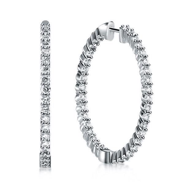 

Classic Round Cut Silver Hoop Earrings, White