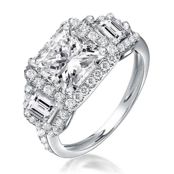 

Art Deco Three Stone Engagement Ring, White