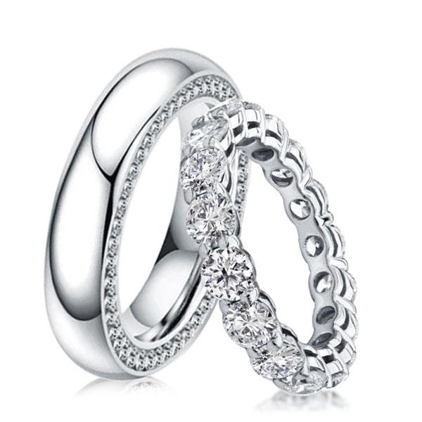 

Eternity Round Cut Prong & Pave Best Couple Rings, White