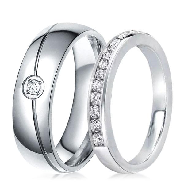 

Half Eternity Channel & Pave Round Couple Rings, White