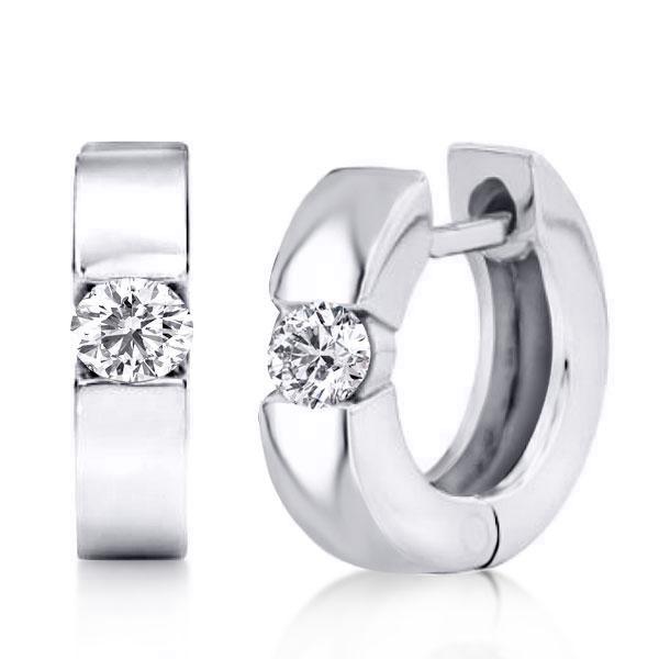 

Round Cut Single Stone Sterling Silver Hoop Earrings, White