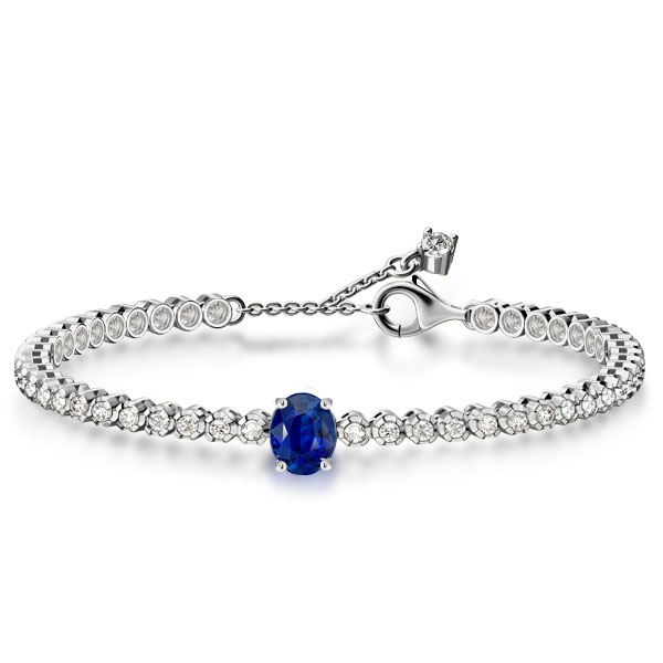 

Oval & Round Cut Blue Sapphire Tennis Bracelet For Women, White