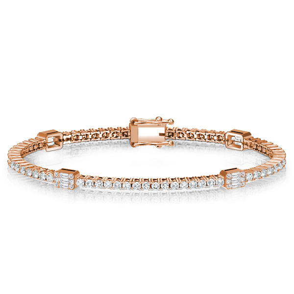 

Rose Gold Round & Baguette Cut Tennis Bracelet For Women, White