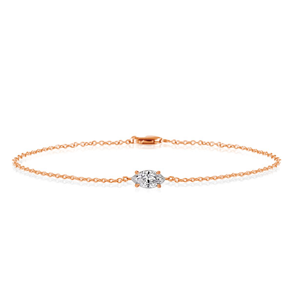 

Rose Gold Dainty Single Stone Marquise Cut Bracelet, White