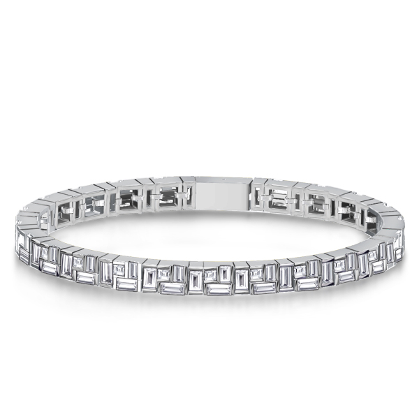 

Stacked Design Bezel Baguette Tennis Bracelet For Women, White