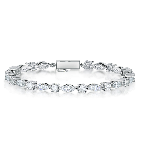 

Alternating Marquise & Round Cut Tennis Bracelet, White