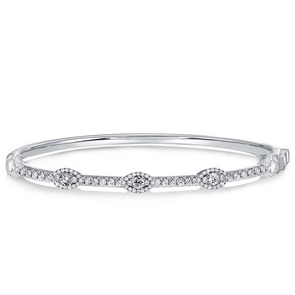 

Italo Halo Round Cut White Sapphire Bangle Bracelet